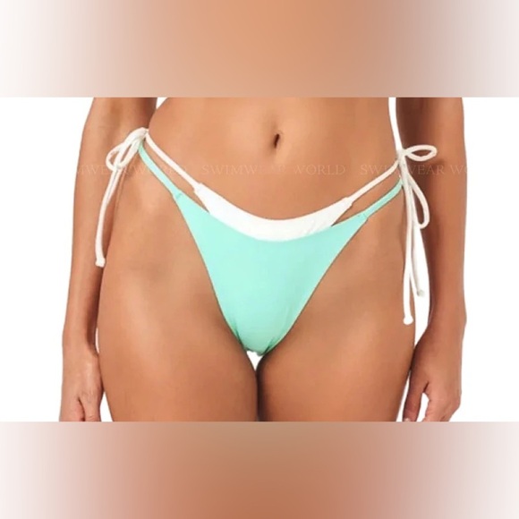 L*Space Bright Teal-Cream Seamless Mackena Bikini Bottom - Picture 1 of 6